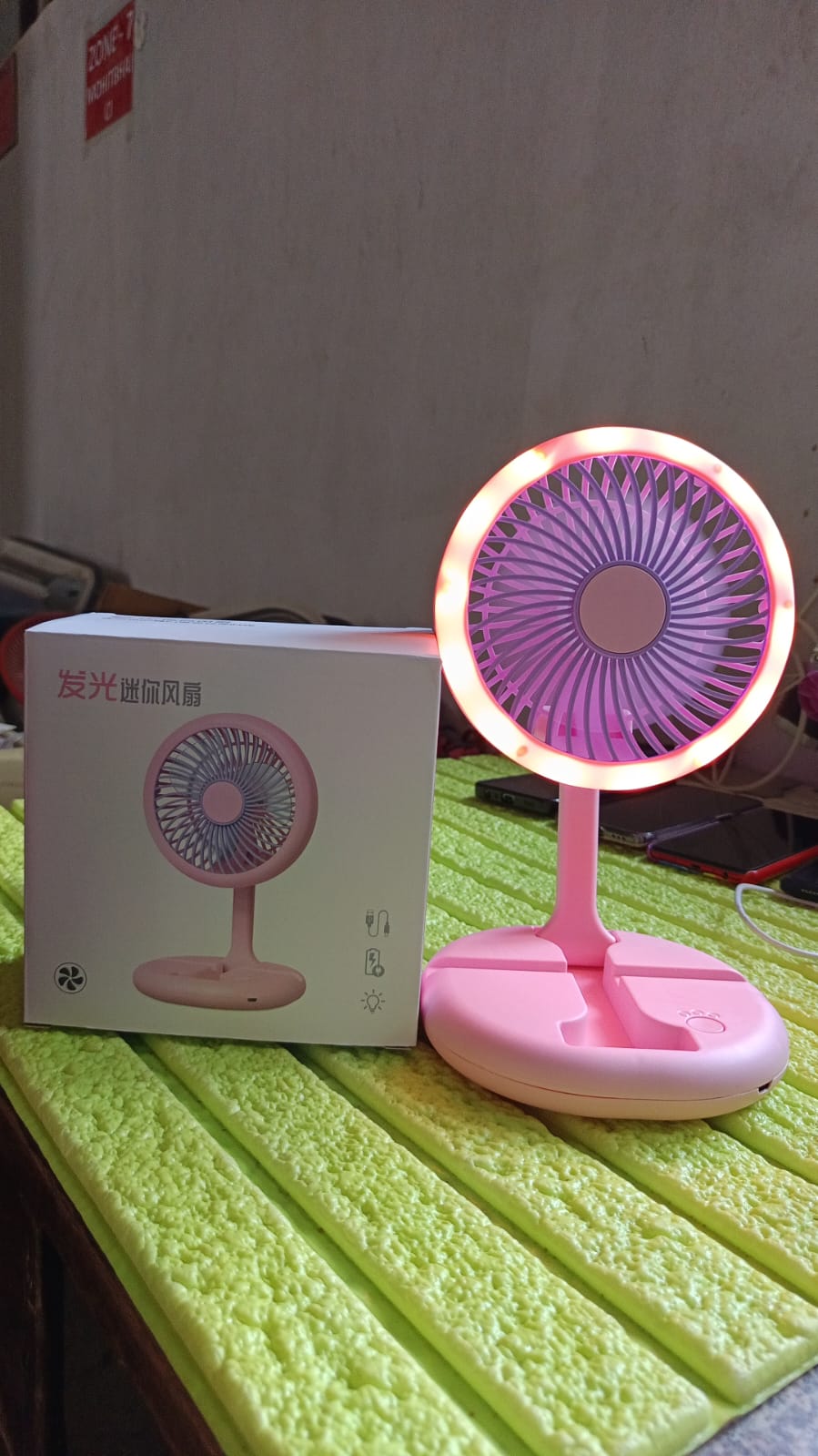 USB Rechargeable Portable Fan with LED Light – Heavy-Duty Foldable Fan