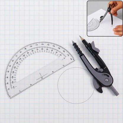 2-Piece Geometry Protractor Set with Lock and Transparent Protractor