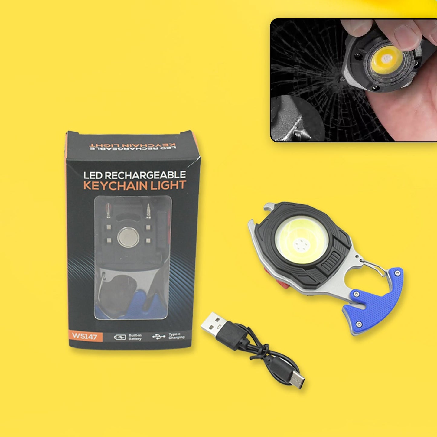 Keychain Led Flashlight Rechargeable Multi Function 6 Lighting Modes Pocket Key