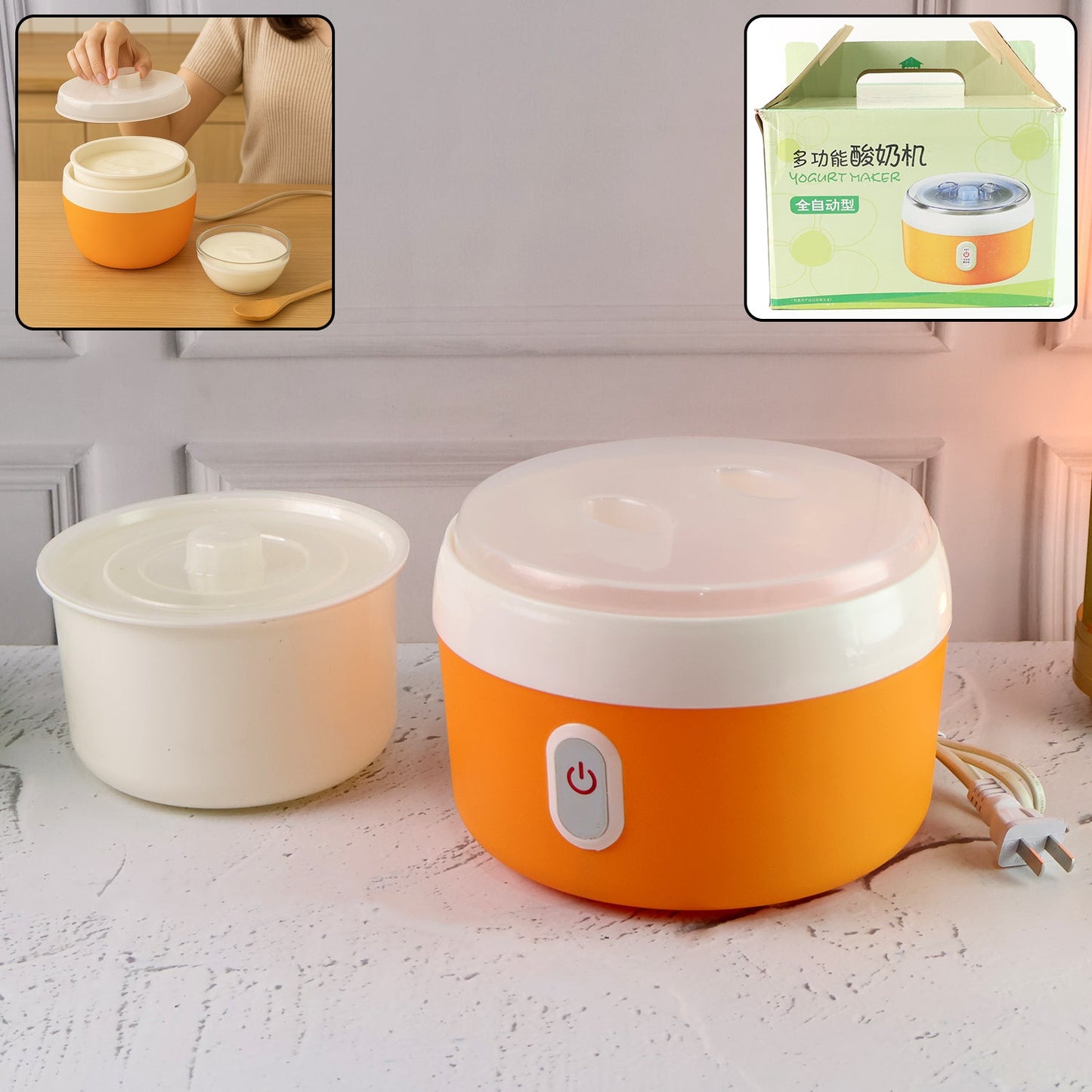 Orange ELECTRONIC YOGURT MAKER, AUTOMATIC YOGURT MAKER MACHINE 1L