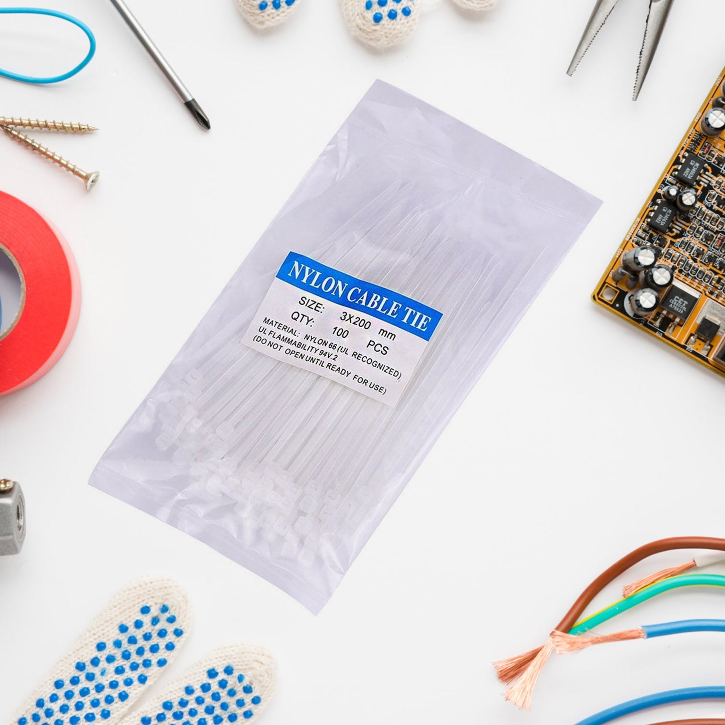 3.2×200 MM Nylon Self-Locking Cable Ties – Heavy Duty Zip Wire Tie (Pack of 100, Black)