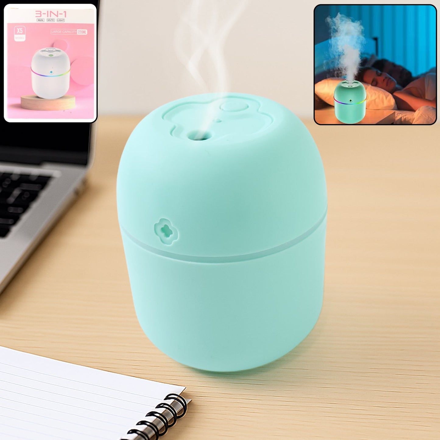 Portable Mini USB Humidifier with Light – Cool Mist & Essential Oil Diffuser (250ML)