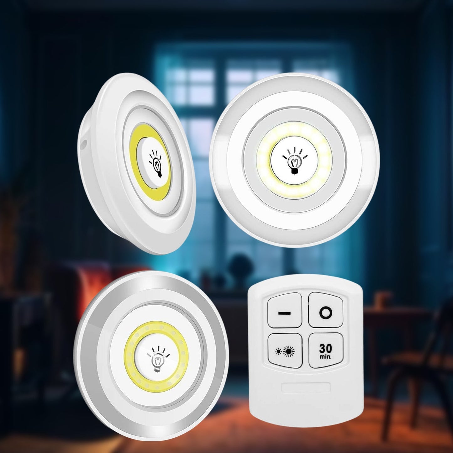 LED Light Under Closet Battery Powered Closet Wall Lamp with Remote, Set of 3