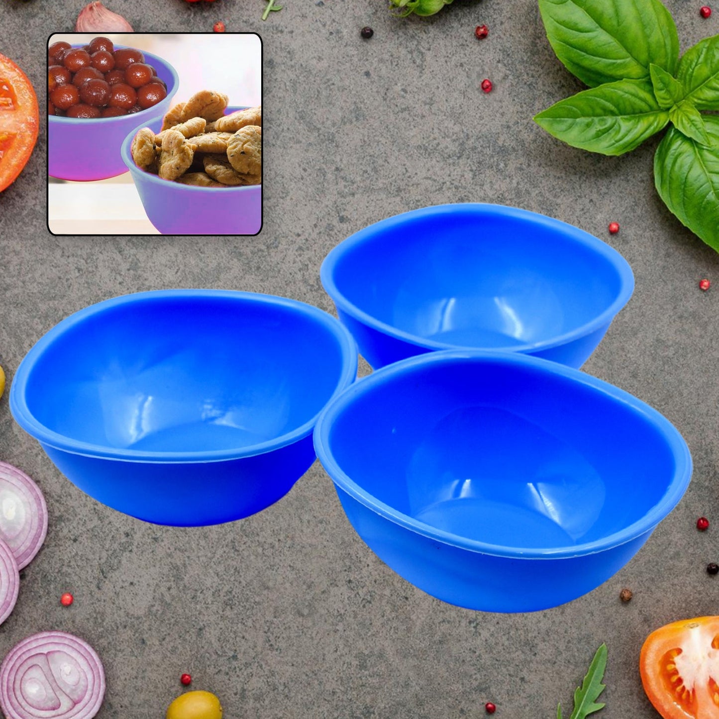 BPA Free Plastic Bowl Set for Cereal Salad Rice Soup Pasta Snack  3 Pc