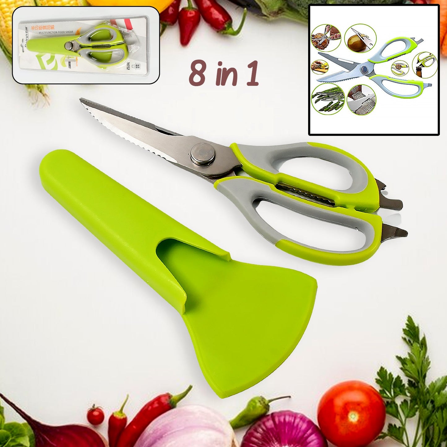 Multi-Purpose Kitchen Scissors with Magnetic Holder