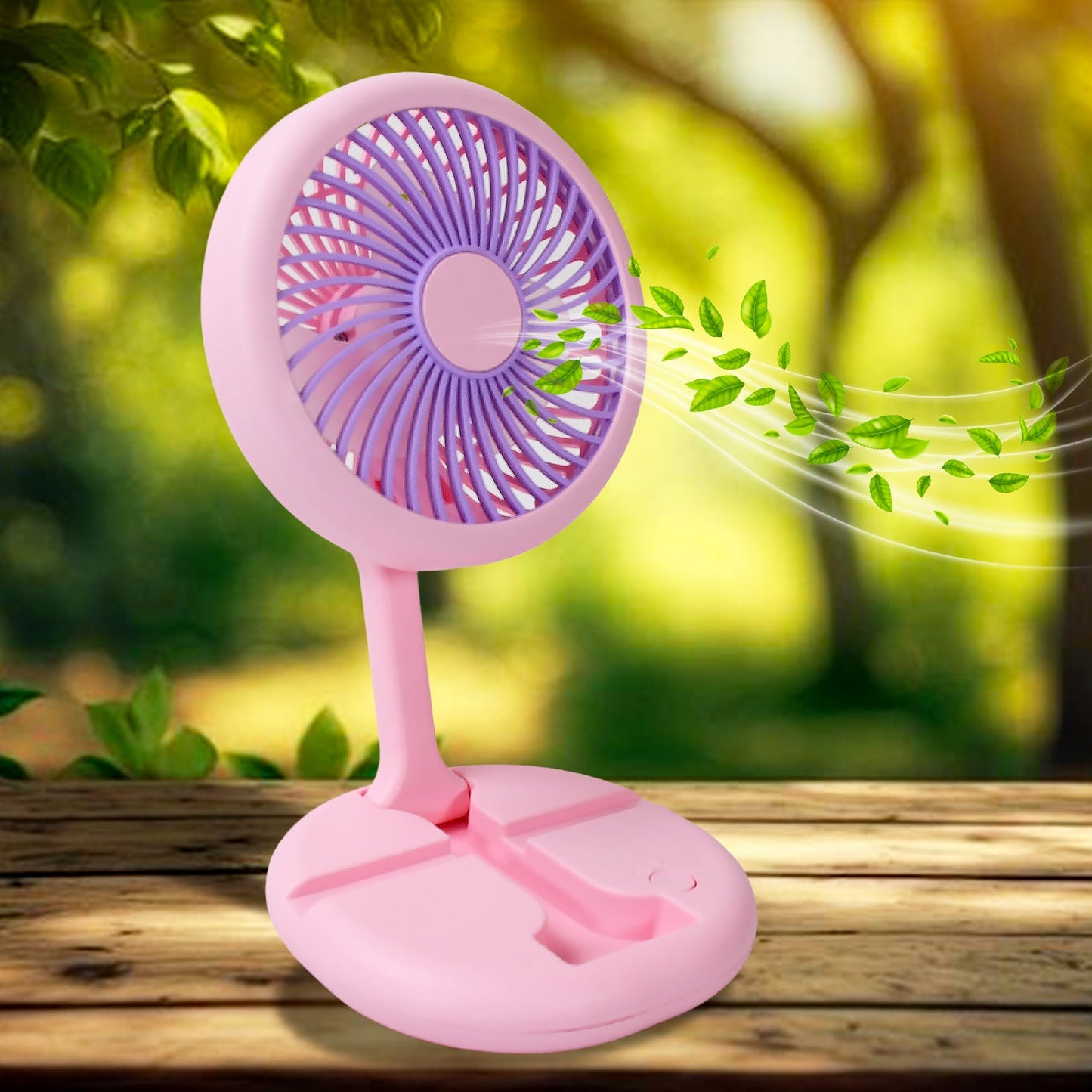 USB Rechargeable Portable Fan with LED Light – Heavy-Duty Foldable Fan