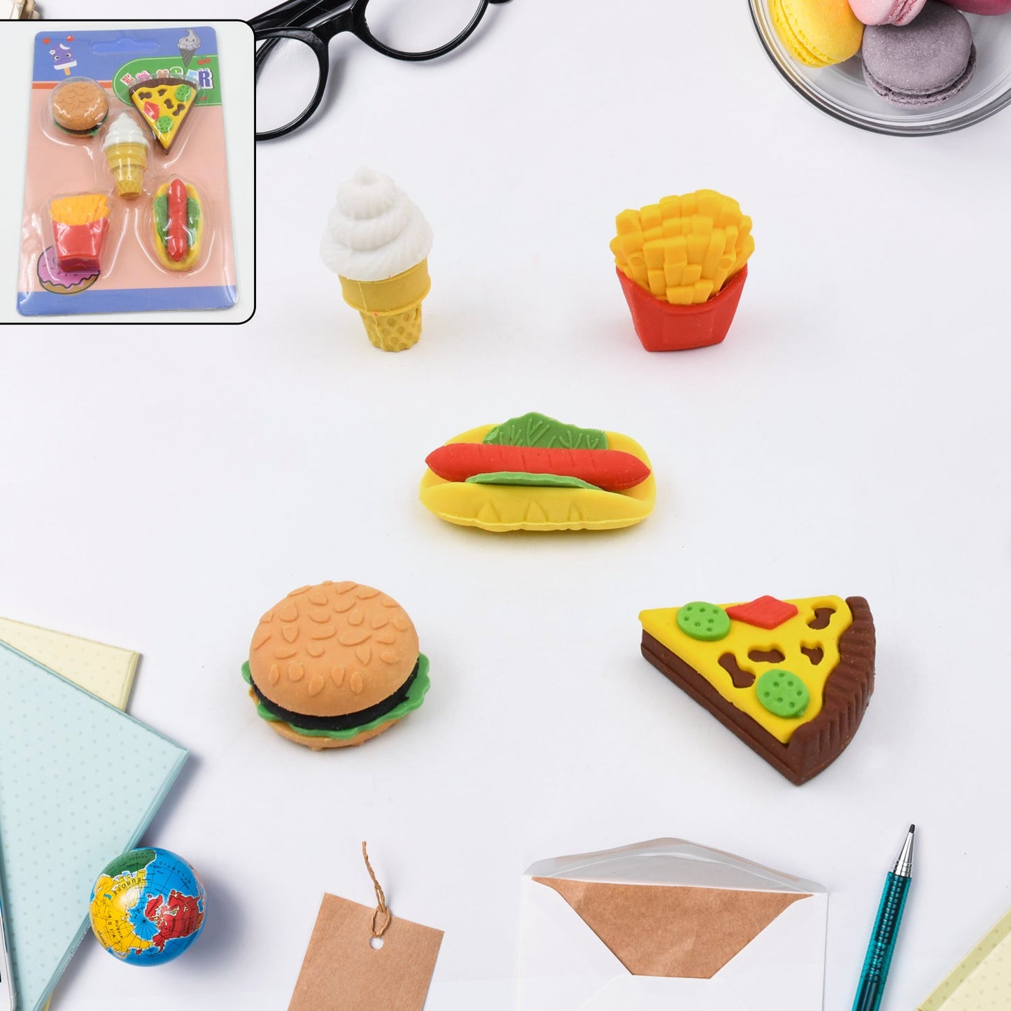 3D Food Fancy Colorful Erasers – Cute Novelty Eraser Set for Kids (1 Set)