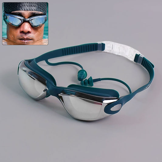 Knx Professional Anti-Fog UV Protection Swimming Goggles Mirrored Lenses and Earplugs