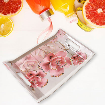 Plastic Rectangular Serving Tray Set – Printed Design Trays for Home & Kitchen