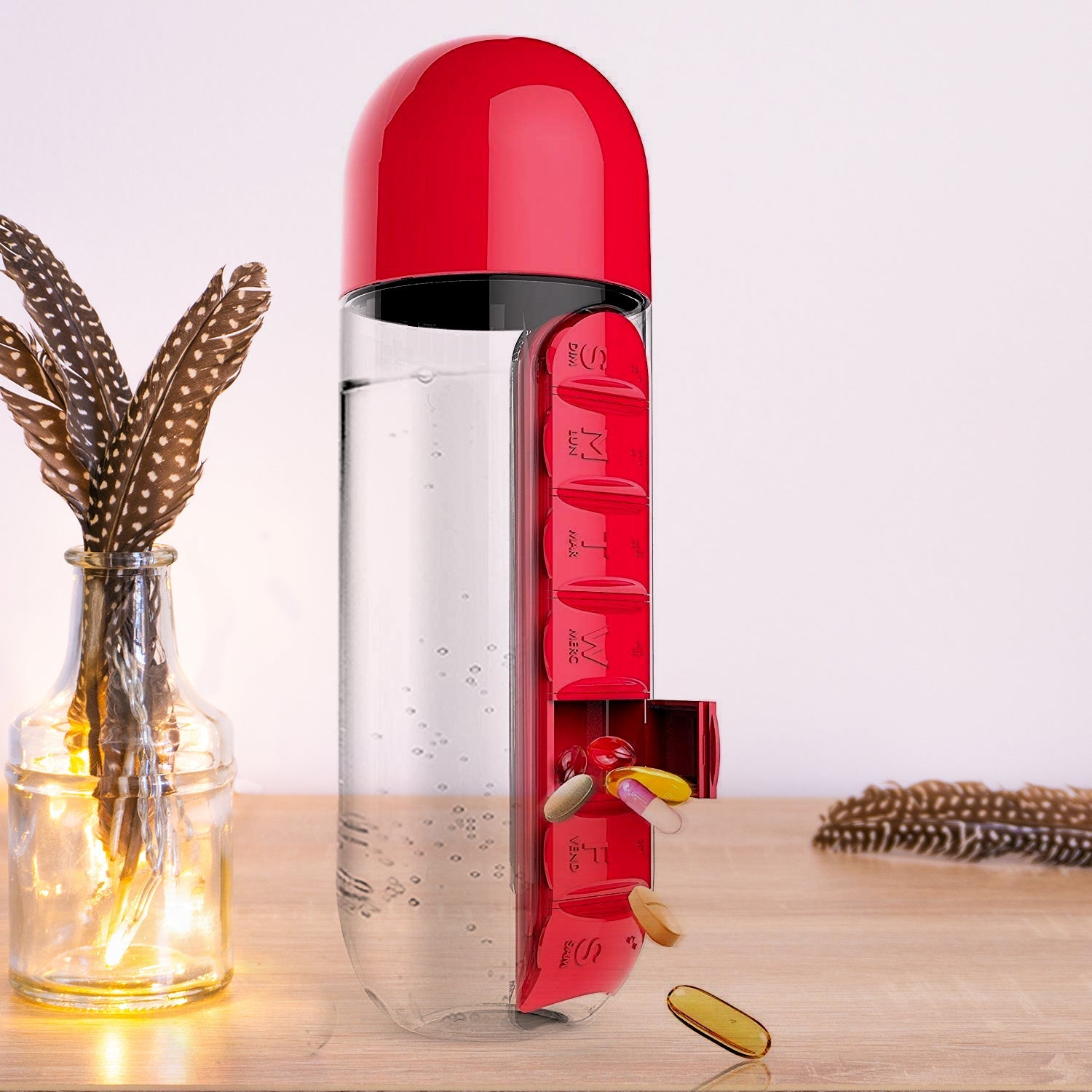 7-Day Pill Organizer Water Bottle