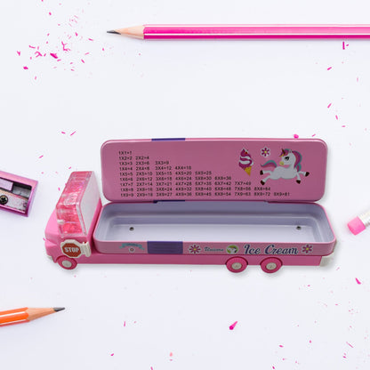 Double Decker Magic Truck Compass Multi Level Metal Pencil Case