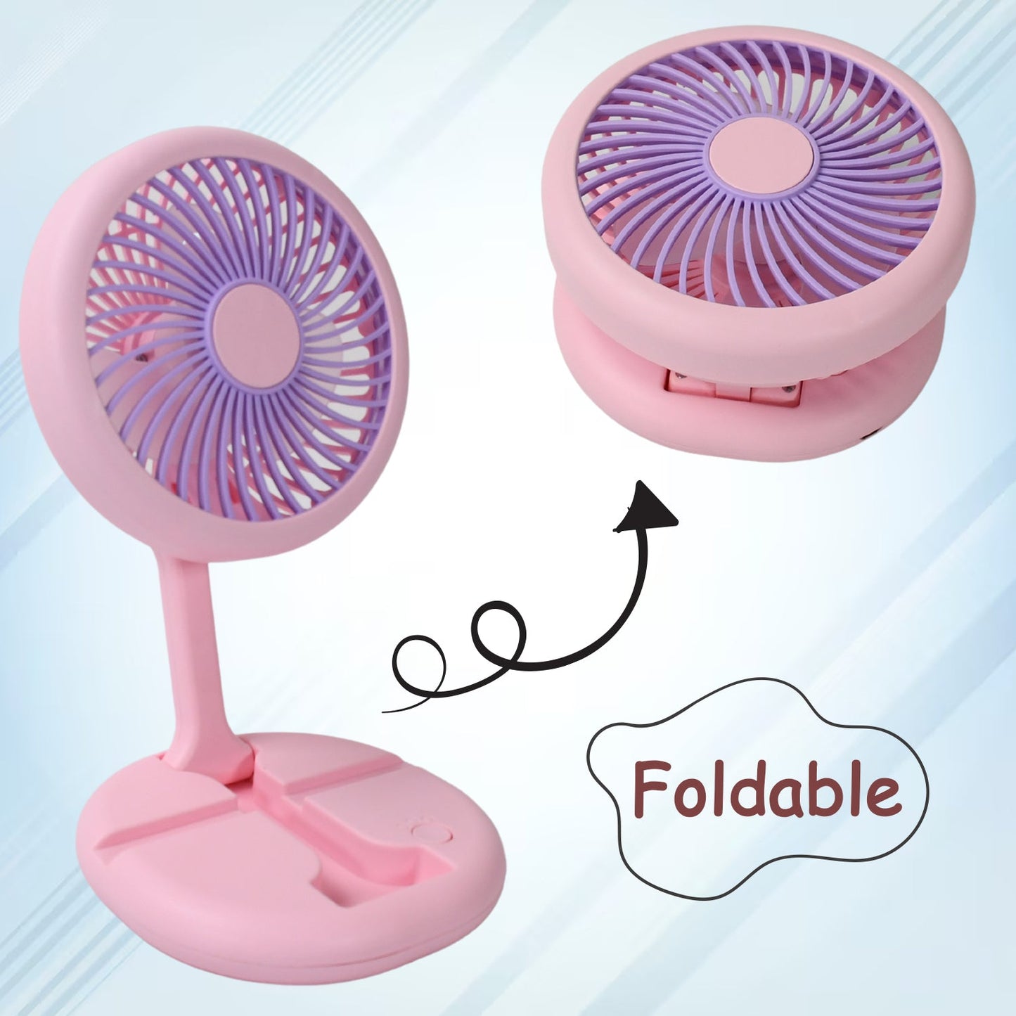 USB Rechargeable Portable Fan with LED Light – Heavy-Duty Foldable Fan