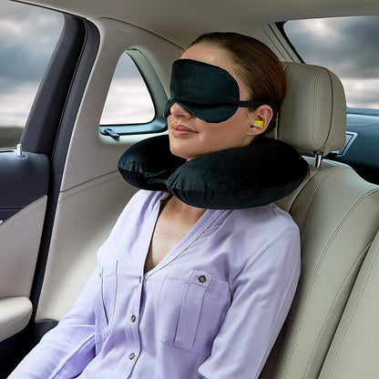 3-in-1 Travel Sleeping Kit with Neck Pillow, Eye Mask & Earplugs