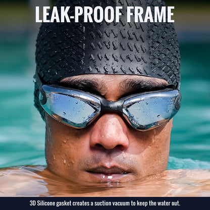 Knx Professional Anti-Fog UV Protection Swimming Goggles Mirrored Lenses and Earplugs