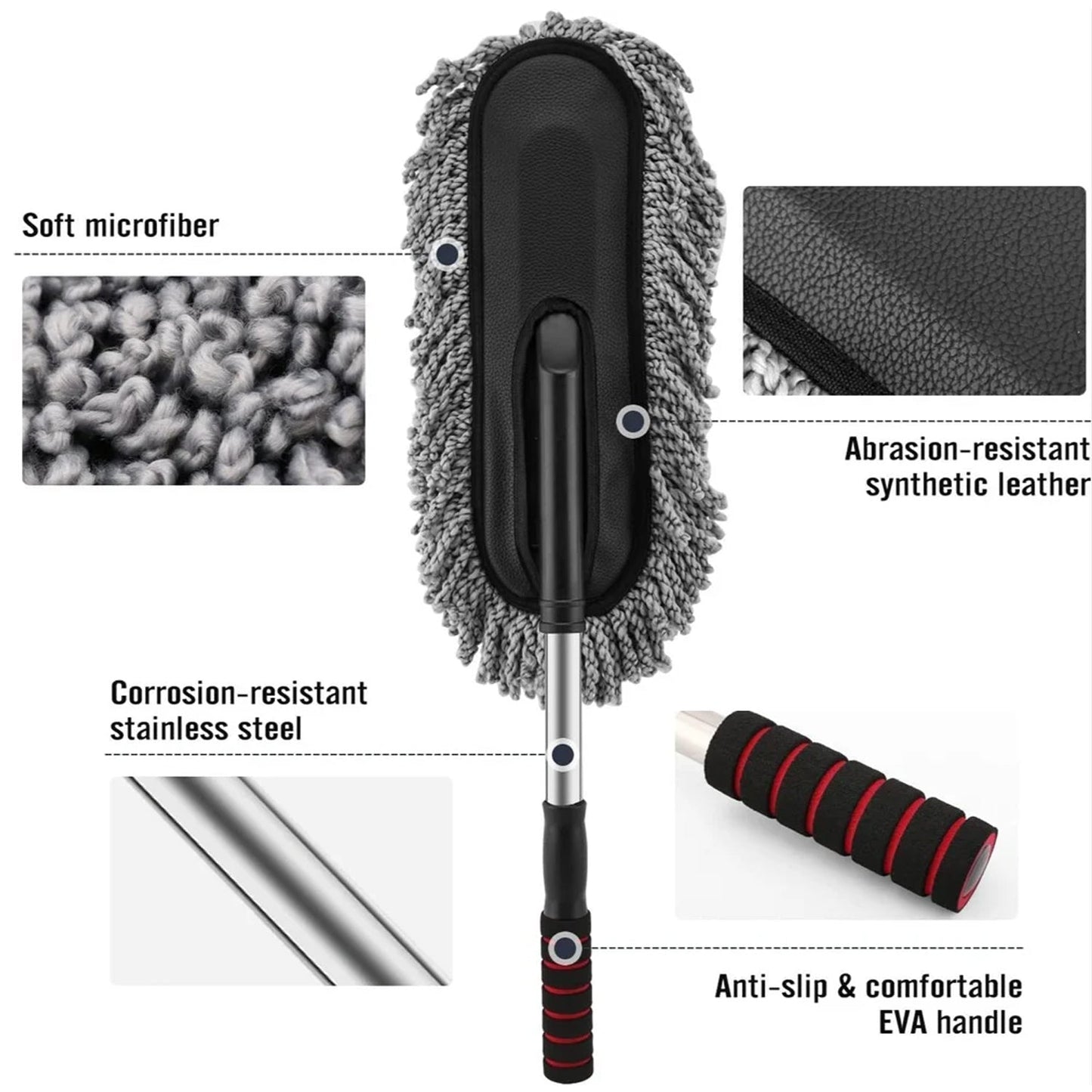Car Duster, Long Retractable / Soft / Non-Slip / Handle