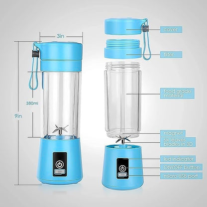 Portable Electric USB Juicer Bottle Blender Grinder Mixer 4 Blades 380 ML Mix
