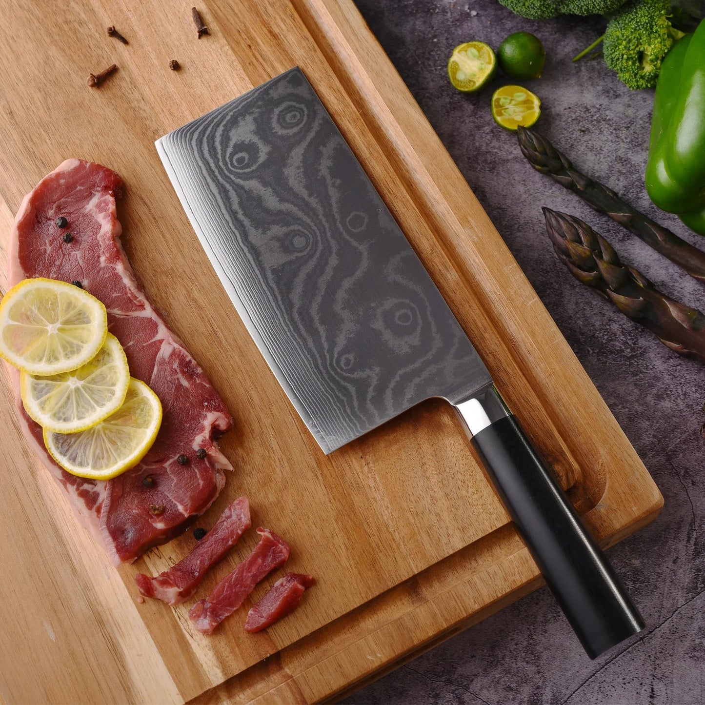 Stainless Steel Chef Damascus Cleaver Vegetable Knife (12 Inch)