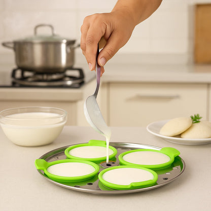 Idli Maker Cups Food-Grade Silicone Non-Stick Idli/ Dhokla/ Egg Poacher (4 Pcs)