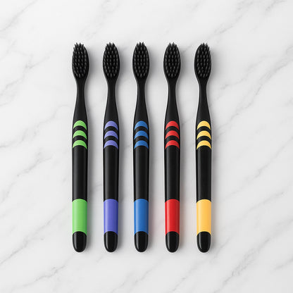 Soft Toothbrush with Plastic Round Box for Adults & Kids (Set of 10 Pcs)