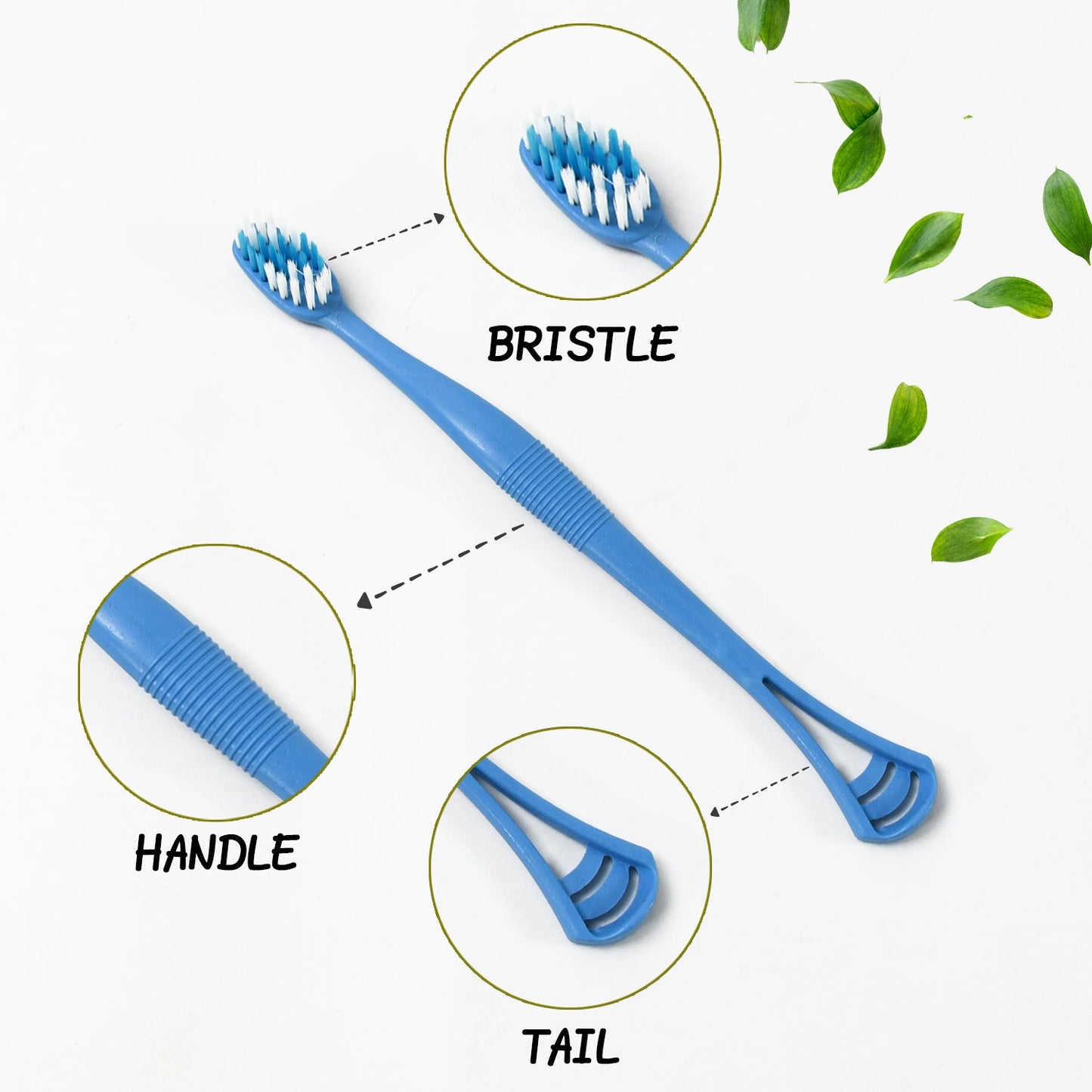 2-in-1 Tooth Brush Tongue Scraper, Soft Bristle & Long Handle (8Pcs) Soft Toothbrush