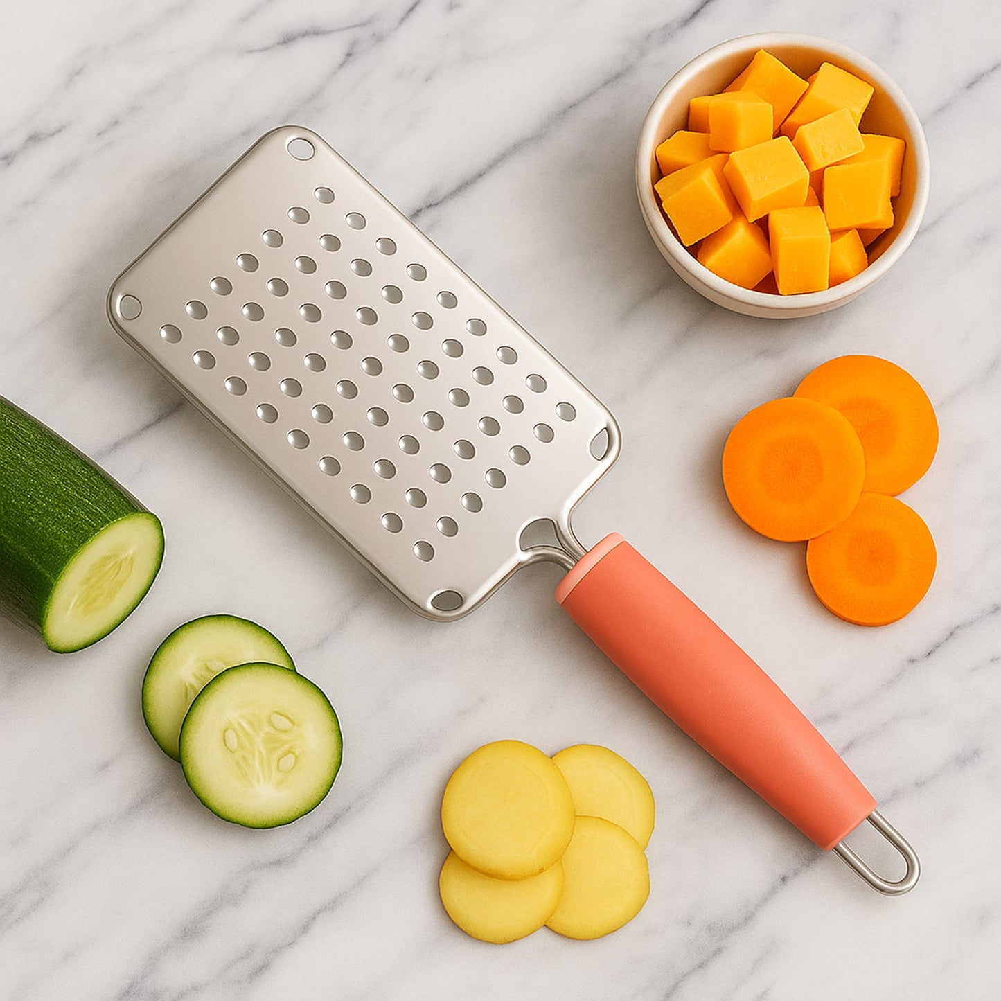 Supermom Stainless Steel Vegetable & Cheese Grater with Soft Grip Handle (1 Pc)