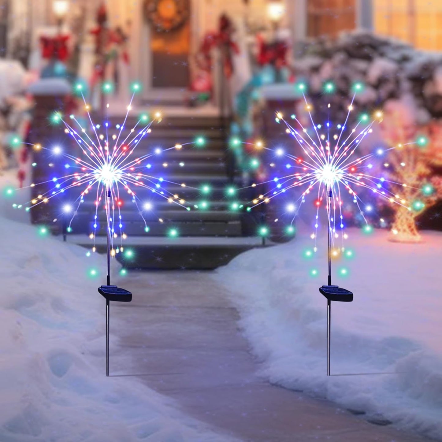 Solar Powered Multicolor Starburst Firework Garden Light Set (2 Pc / 150 LED)