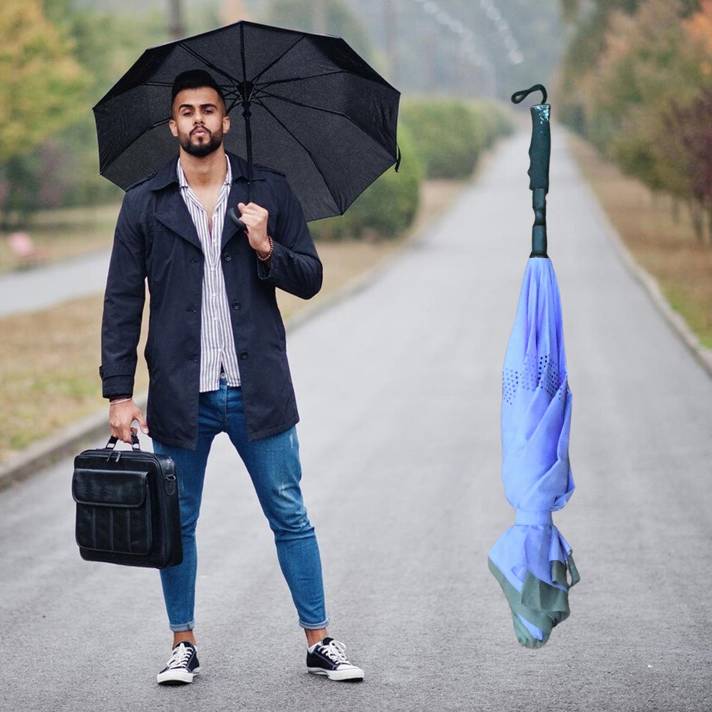 Windproof Compact Travel Umbrella – Reverse Folding Design (1 Pc)