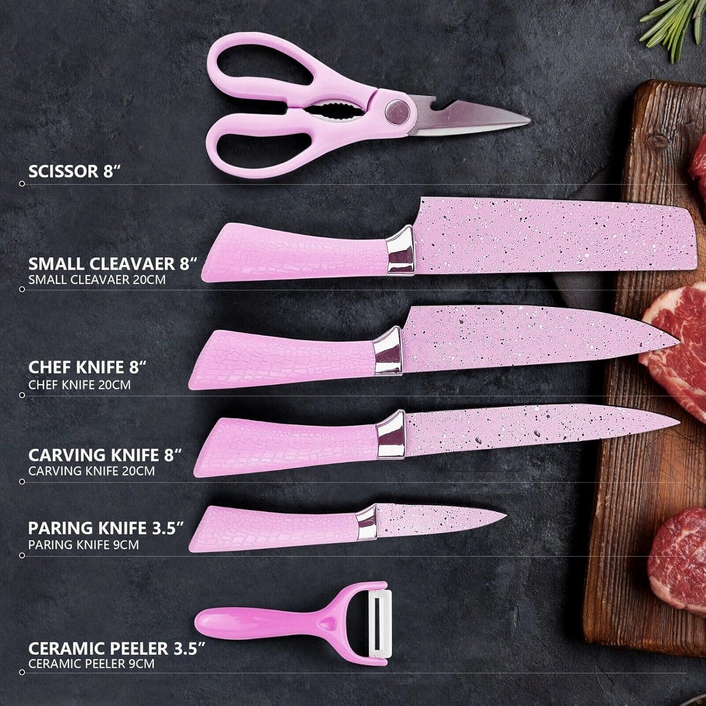 Stainless Steel Non Stick Ceramic Coating 6 Pcs Chef Kitchen Knife Set