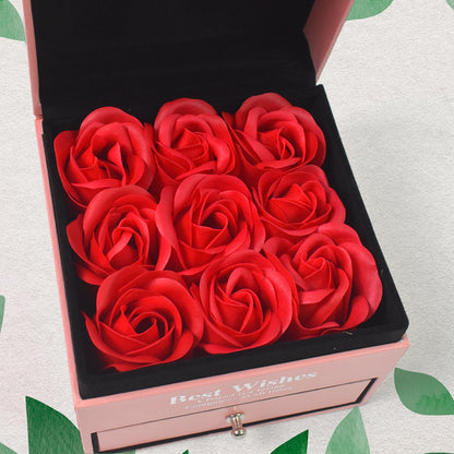 Preserved Eternal Rose Gift Box with Drawer & 9 Artificial Roses (1 Set)
