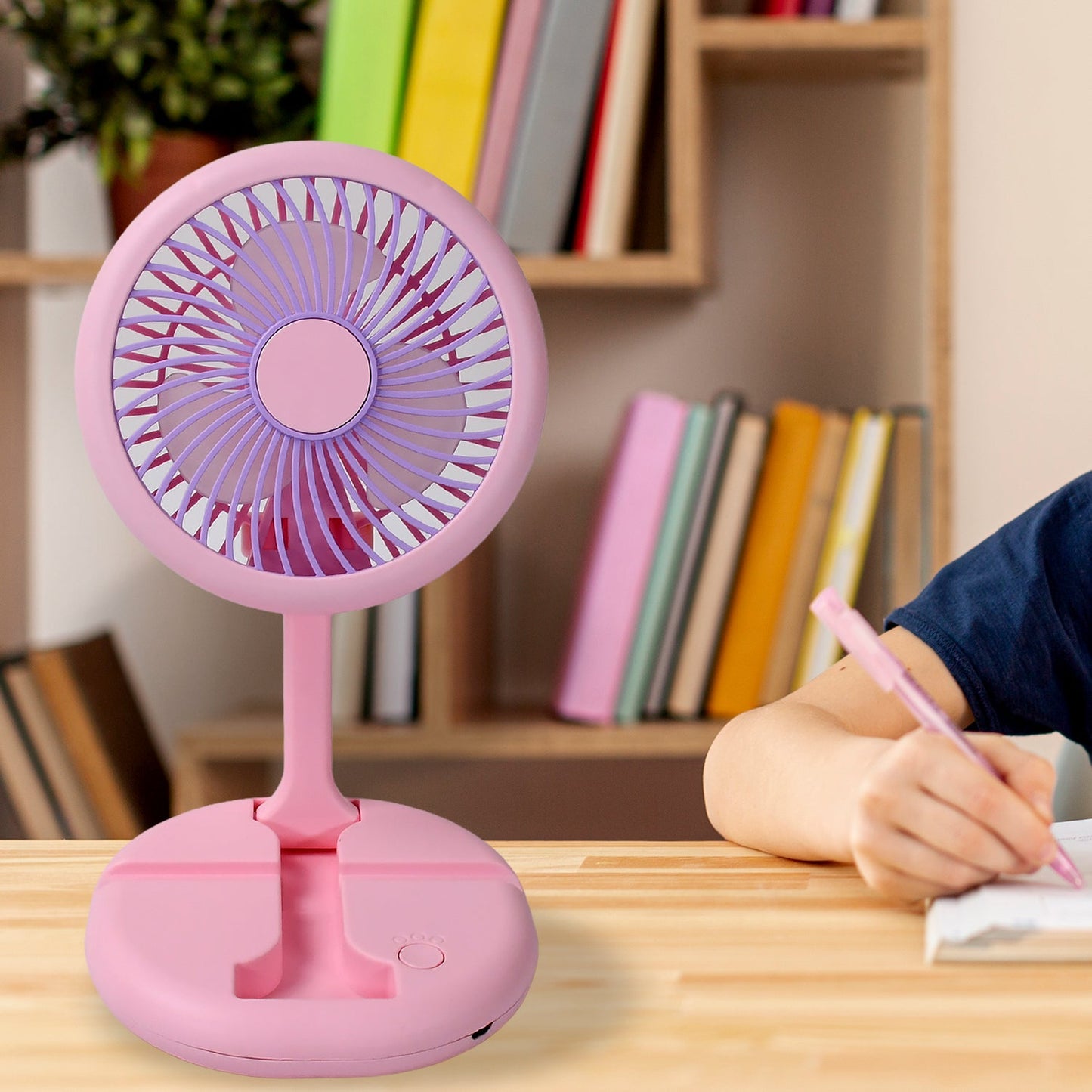 USB Rechargeable Portable Fan with LED Light – Heavy-Duty Foldable Fan