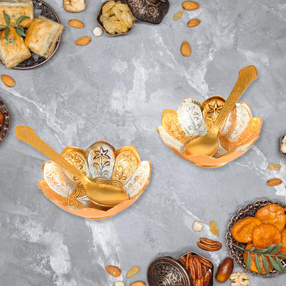 5-in-1 Gold & Silver Plated Bowl Spoon Tray Set with Velvet Gift Box