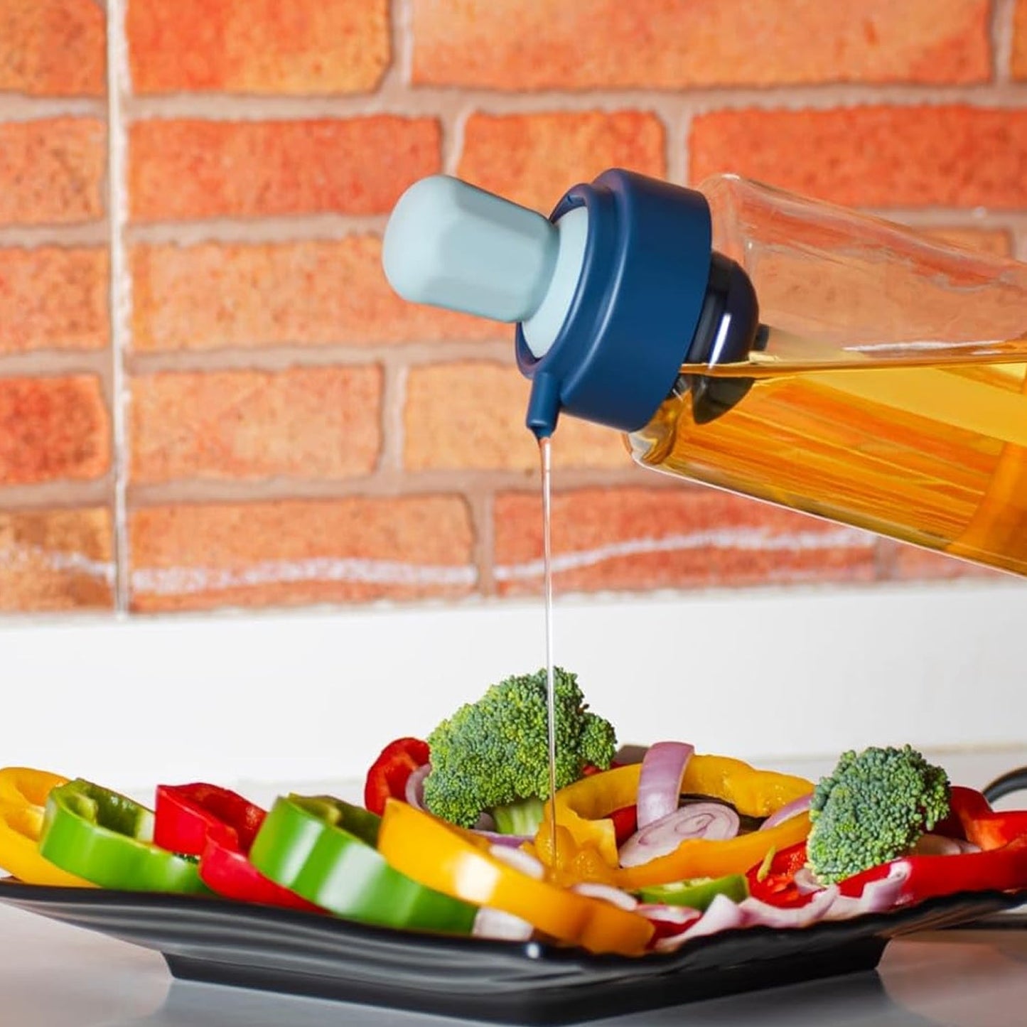 2 in 1 Transparent Oil Dispenser with Silicone Oil Dropper Nozzle (1 Pc / With Brush / 1 Ltr)