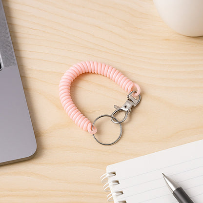 Elastic Spiral Coil Keychain Bracelet with Metal Key Ring and Clip Hook (1 Pc)