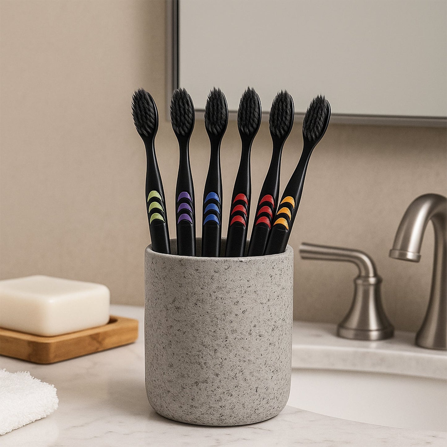 Soft Toothbrush with Plastic Round Box for Adults & Kids (Set of 10 Pcs)