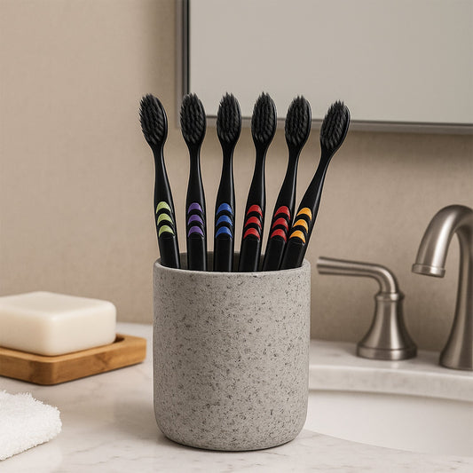 Soft Toothbrush with Plastic Round Box for Adults & Kids (Set of 10 Pcs)