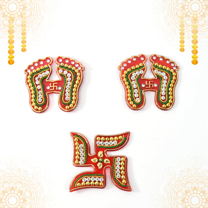 Decorative Laxmi Charan (Pagla) & Swastik Combo Set (3pc Set)