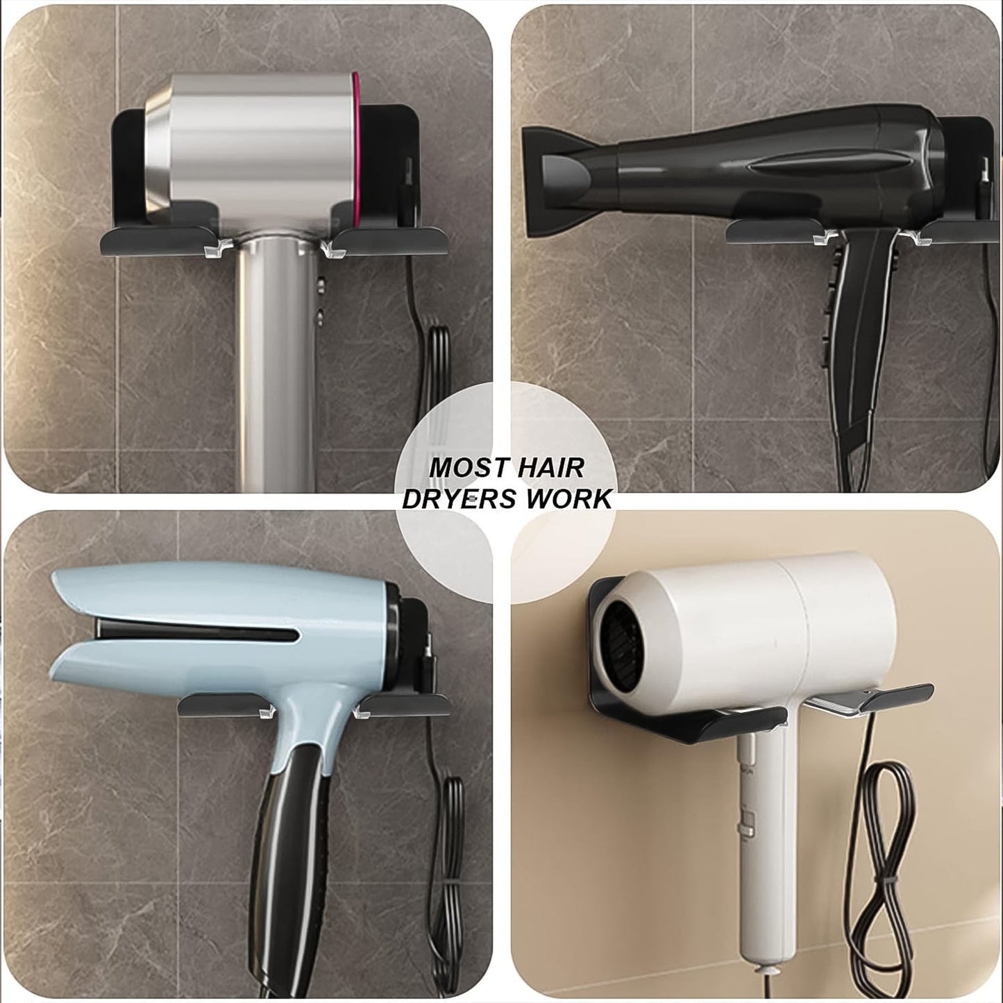 Hair Dryer Holder Wall Mounted Space Plastic Drill Blow Dryer Organizer Rack
