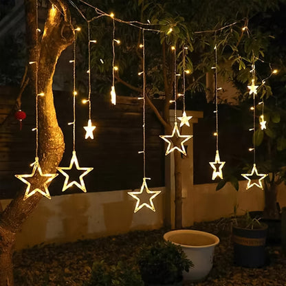 12 Stars LED Curtain String Lights with 8 Flashing Modes for Home Decoration, Diwali & Wedding LED Christmas Light Indoor and Outdoor Light ,Festival Decoration  (Warm White / With Box)