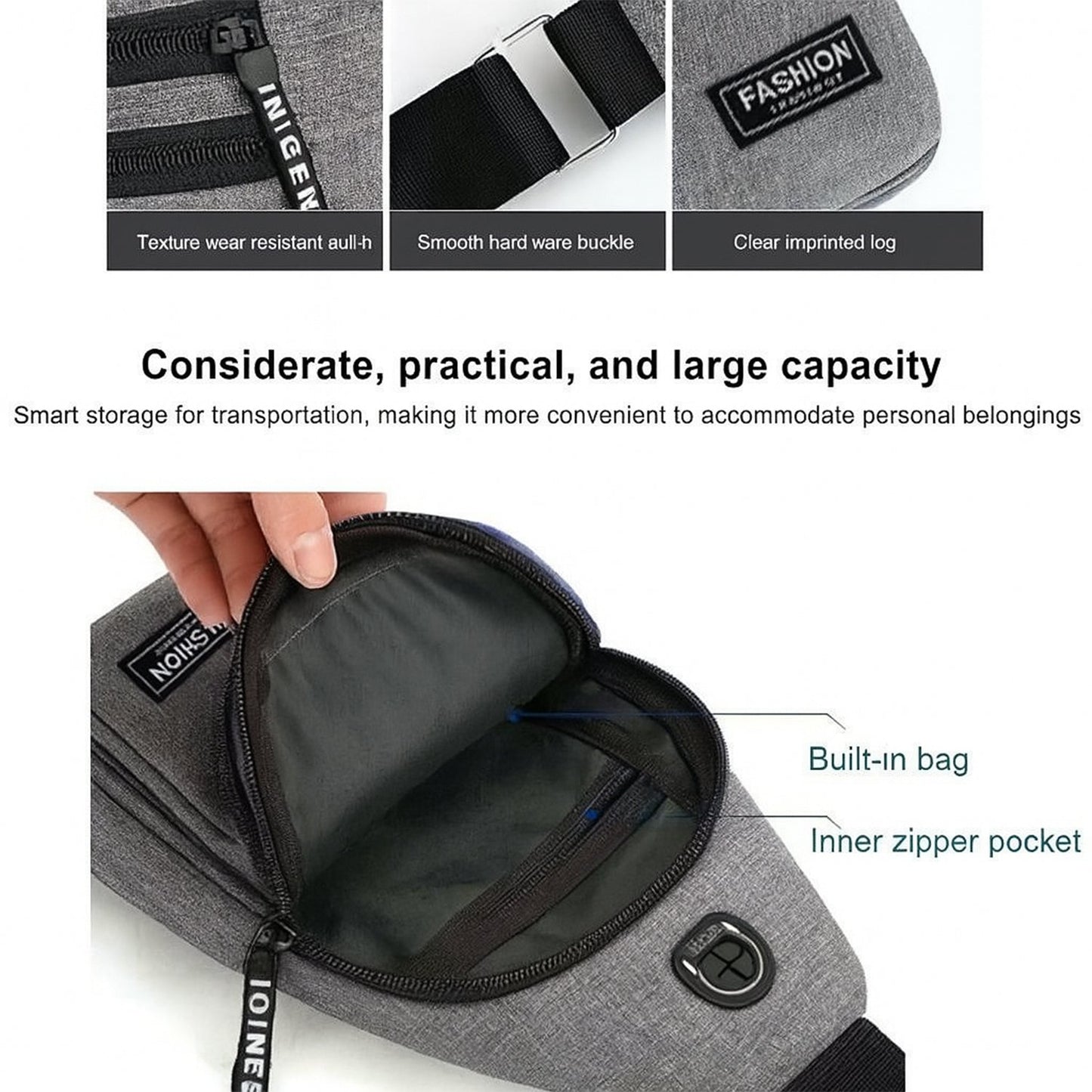 Waterproof Waist Bag – Shoulder Crossbody Bag with USB Charging Slot