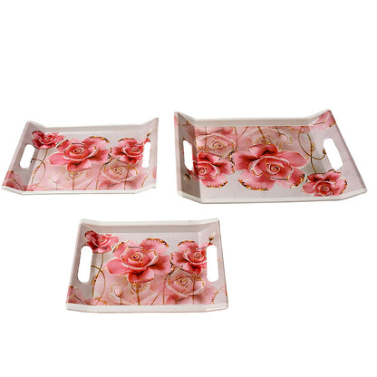 Plastic Rectangular Serving Tray Set – Printed Design Trays for Home & Kitchen