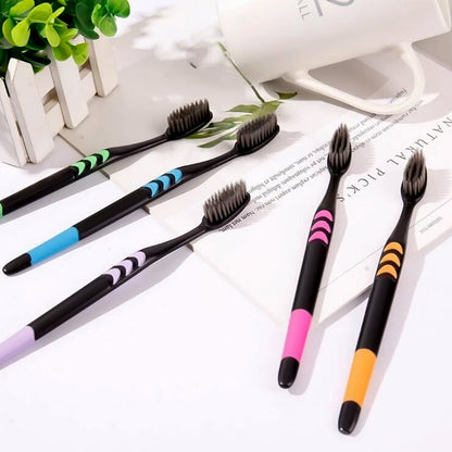 Soft Toothbrush with Plastic Round Box for Adults & Kids (Set of 10 Pcs)