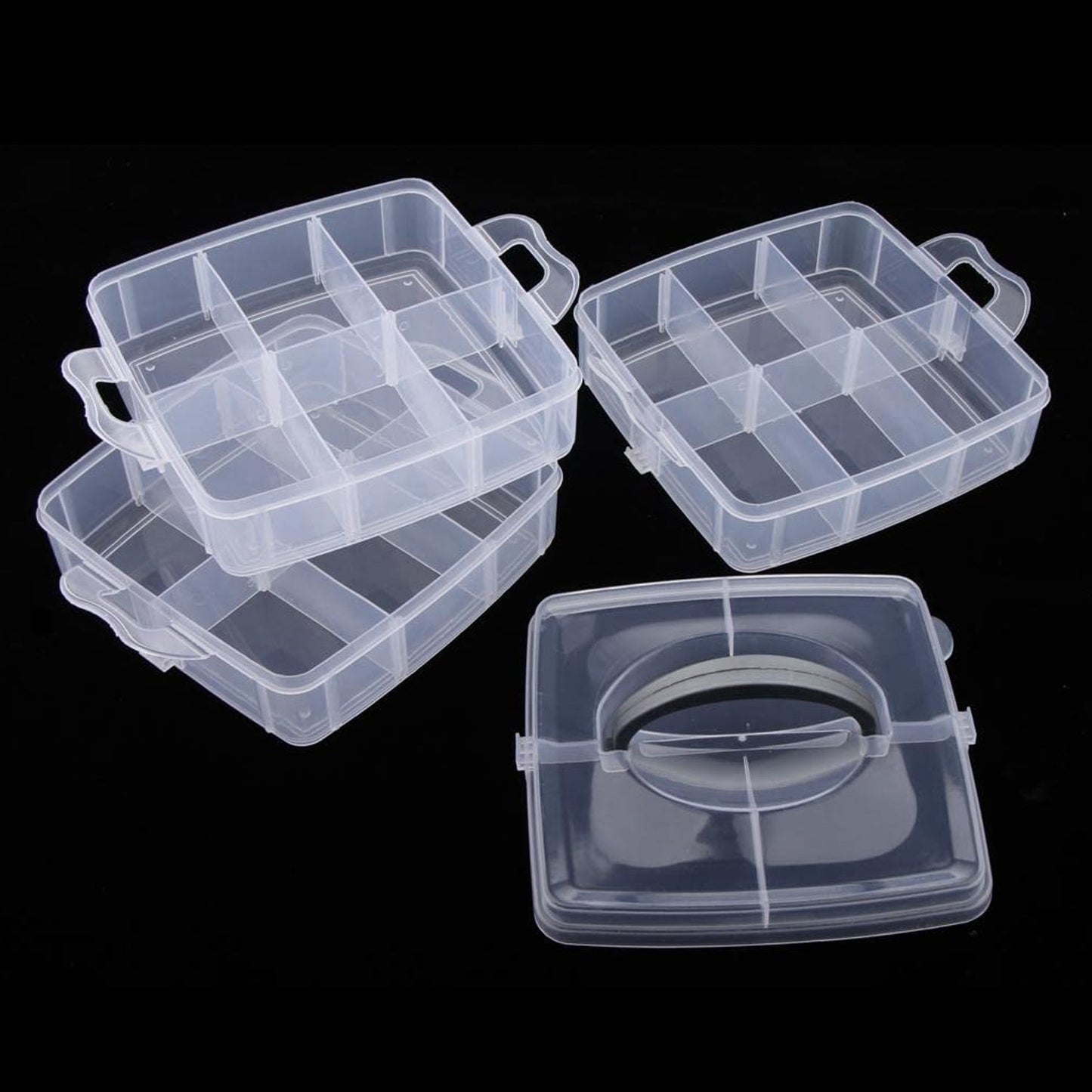 3-Tier Transparent Craft Storage Box with 18 Adjustable Compartments