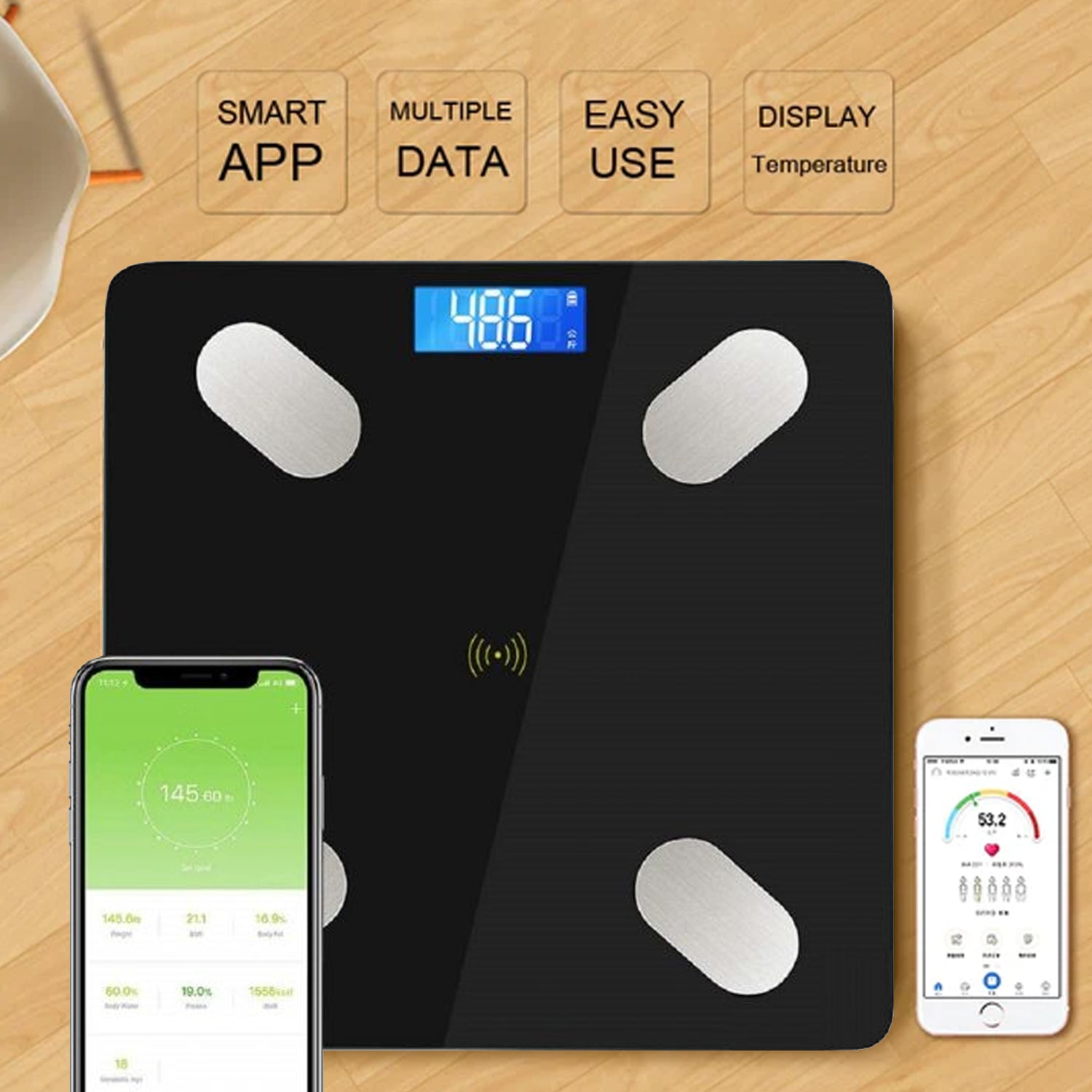 Health scale with comprehensive metrics and app connectivity