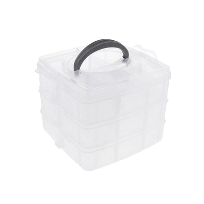 3-Tier Transparent Craft Storage Box with 18 Adjustable Compartments
