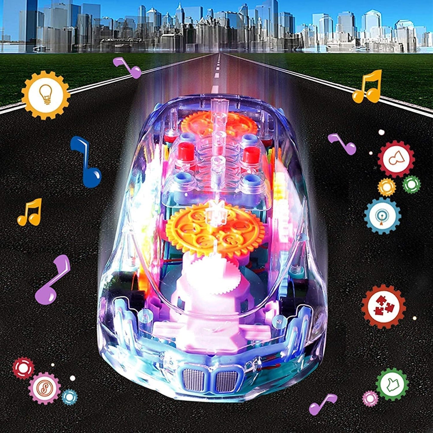 Rotating Transparent Gear Concept Car with Musical and 3D Flashing Lights Toy