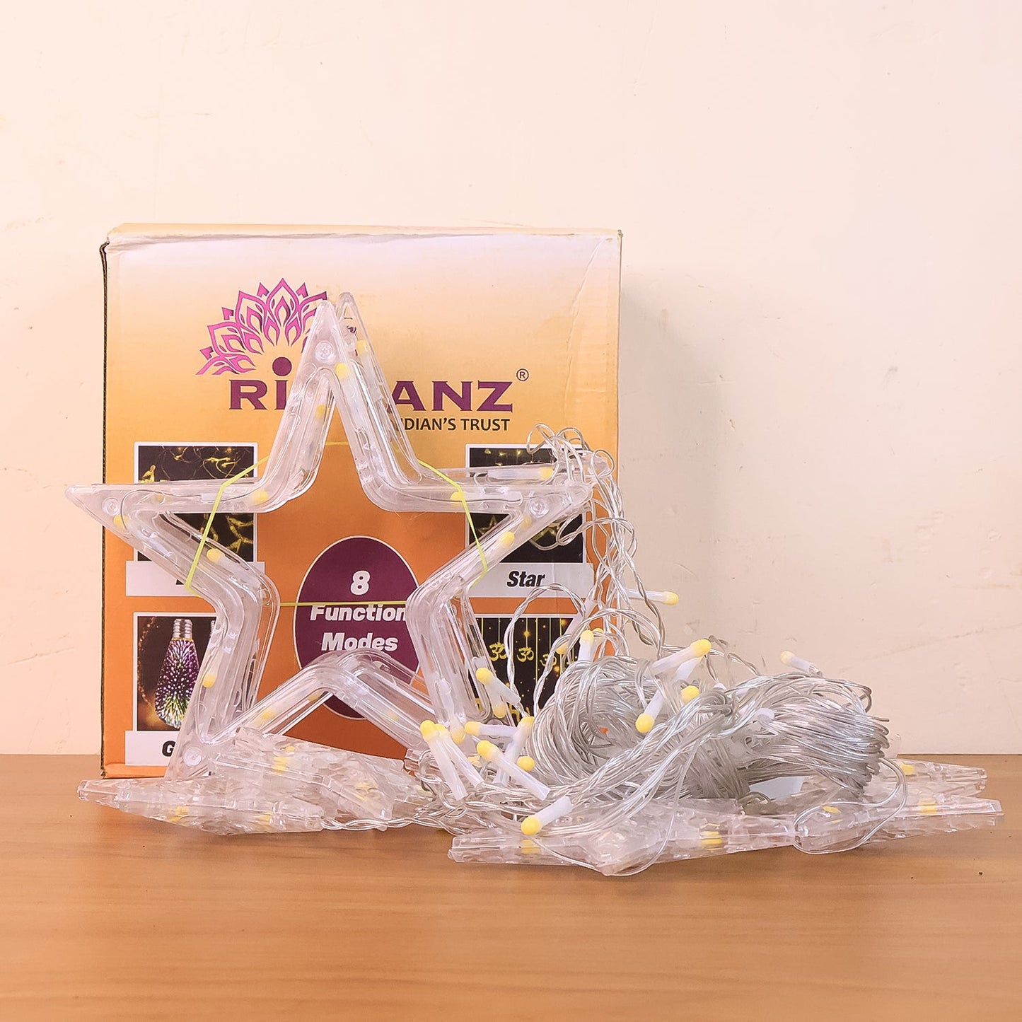 12 Stars LED Curtain String Lights with 8 Flashing Modes for Home Decoration, Diwali & Wedding LED Christmas Light Indoor and Outdoor Light ,Festival Decoration  (Warm White / With Box)