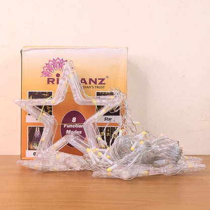 12 Stars LED Curtain String Lights with 8 Flashing Modes for Home Decoration, Diwali & Wedding LED Christmas Light Indoor and Outdoor Light ,Festival Decoration  (Warm White / With Box)