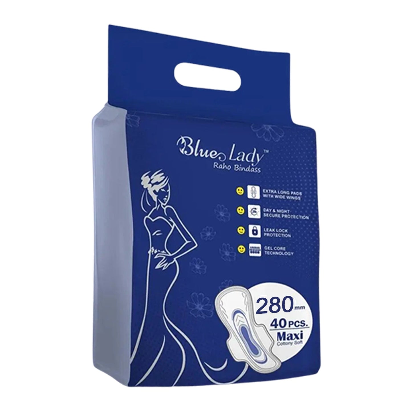 Beautiful Basics Blue Lady Long Pads With Wides Wings Sanitary Pads – 280 mm, 40-Pack