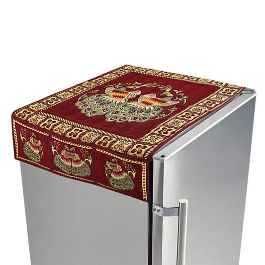 Cotton Fridge Top Cover with Side Pockets for Home Decor (100×60 CM)