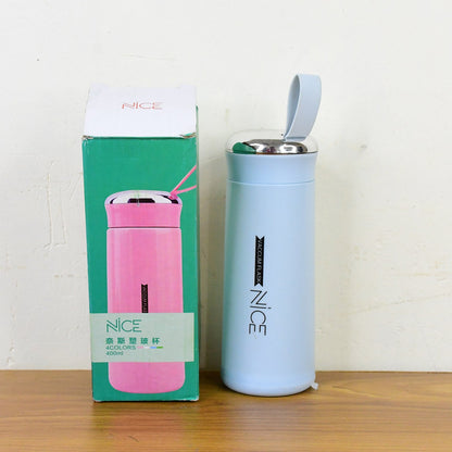 Water bottle 400ml leak proof, glass water bottle with   (1 pc / Light Blue Color)